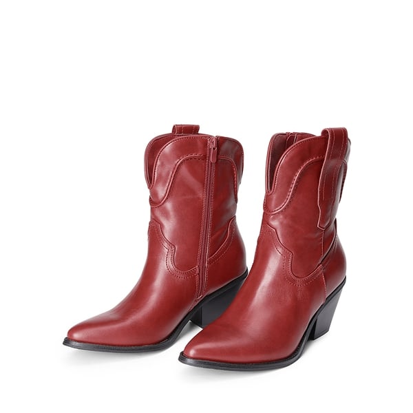 Pointed Toe Western Cowboy Mid Calf Boots - RED - 5