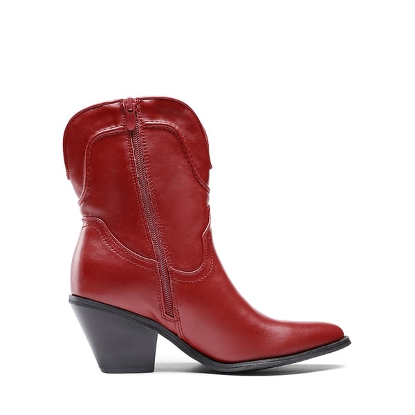 Pointed Toe Western Cowboy Mid Calf Boots - RED - 3