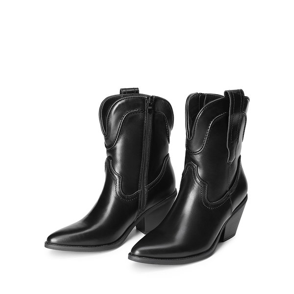 Pointed Toe Western Cowboy Mid Calf Boots - BLACK - 5