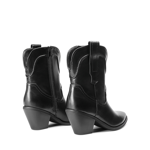 Pointed Toe Western Cowboy Mid Calf Boots - BLACK - 4