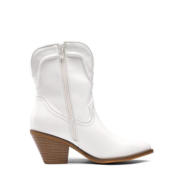 Pointed Toe Western Cowboy Mid Calf Boots - WHITE - 3
