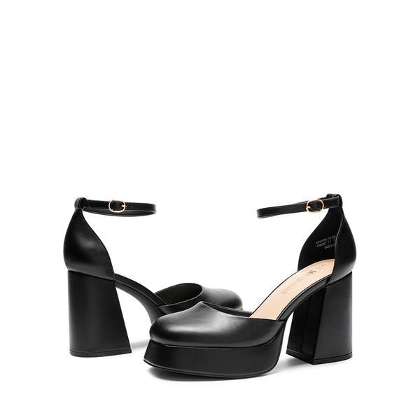 Platform Ankle Strap Chunky Pumps - BLACK-PU - 6