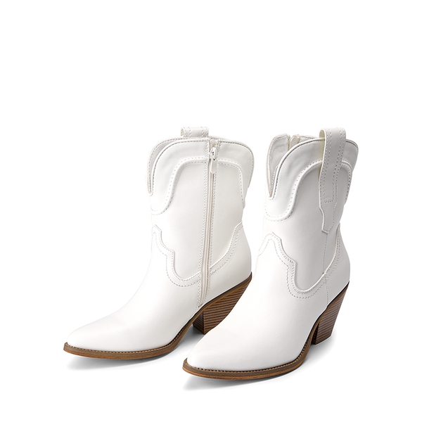 Pointed Toe Western Cowboy Mid Calf Boots - WHITE - 5