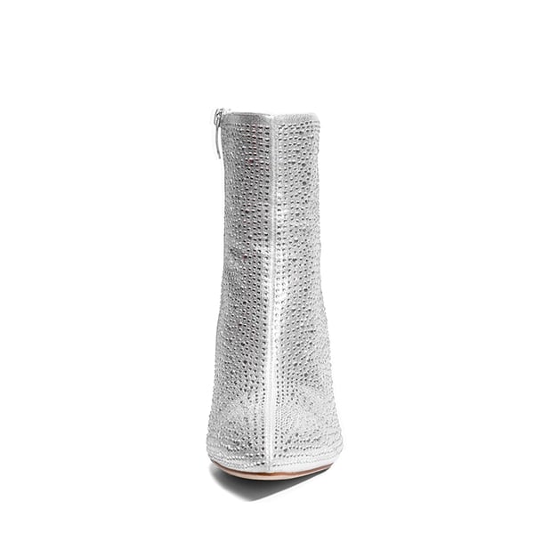 Rhinestone Chunky Heel Ankle Boots - RHINESTONE - 5