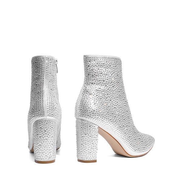 Rhinestone Chunky Heel Ankle Boots - RHINESTONE - 6