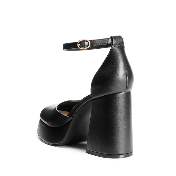 Platform Ankle Strap Chunky Pumps - BLACK-PU - 4