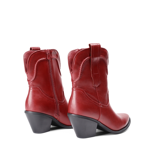 Pointed Toe Western Cowboy Mid Calf Boots - RED - 4