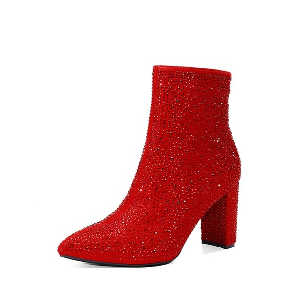 Rhinestone Ankle Boots Chunky Heel Boots Dream Pairs