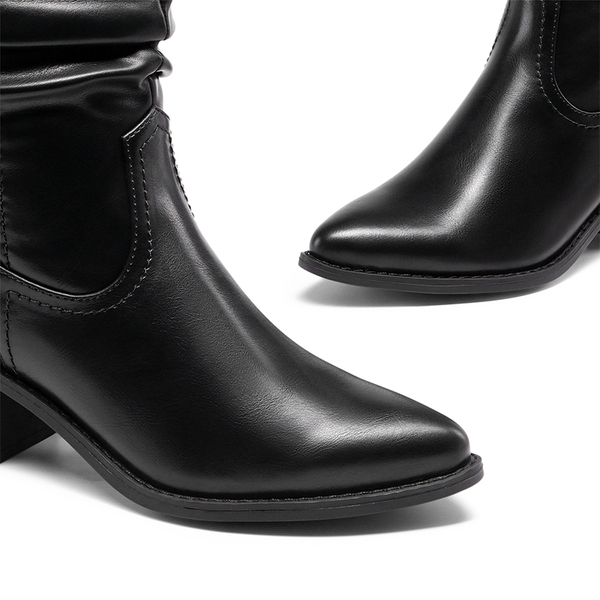 V-cut Cuff Mid Calf Cowboy Boots - BLACK - 5