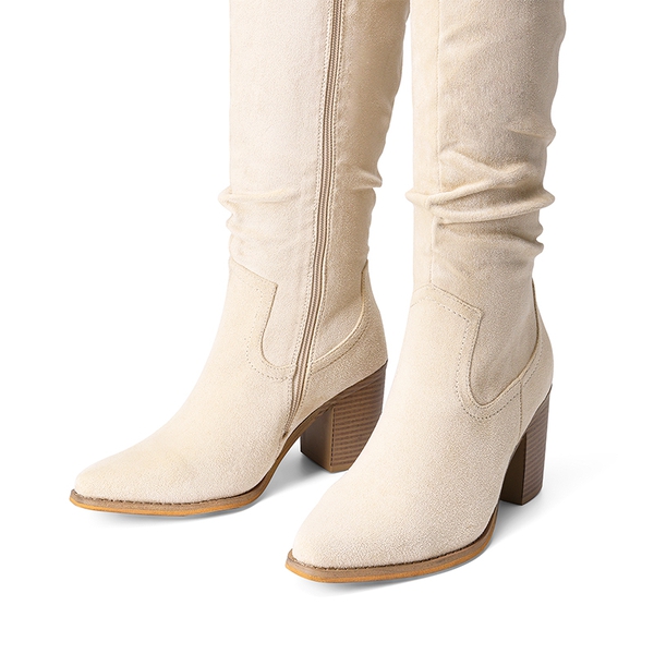  Suede Snip Toe Knee-High Riding Boots - BEIGE - 5