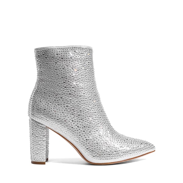 Rhinestone Chunky Heel Ankle Boots - RHINESTONE - 4