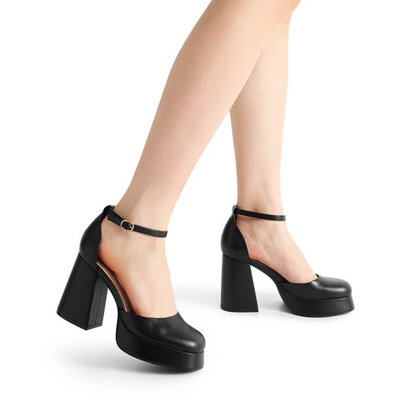 Platform Ankle Strap Chunky Pumps - BLACK-PU - 1