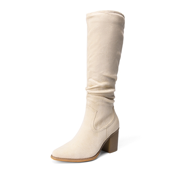  Suede Snip Toe Knee-High Riding Boots - BEIGE -  0