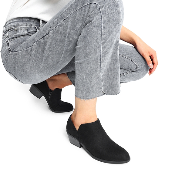 Side Zip Slip On Booties - BLACK-SUEDE - 1