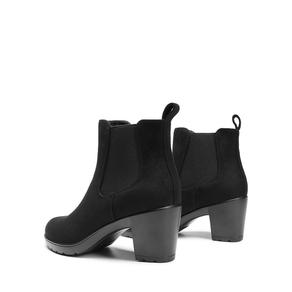 [Stand All Day Boots] Almond Toe Chunky Chelsea Boots - BLACK-SUEDE - 5