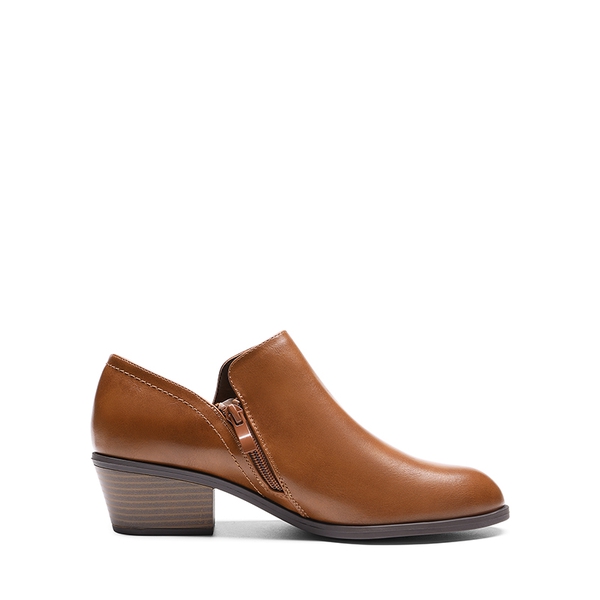 Side Zip Slip On Booties - BROWN-PU - 2