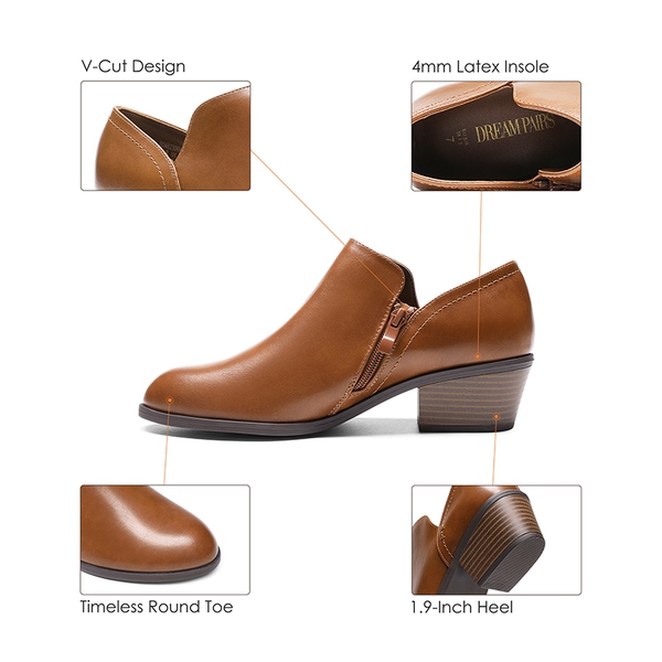 Side Zip Slip On Booties - BROWN-PU - 6