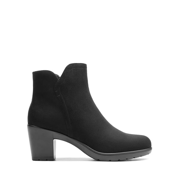 [Stand All Day Boots] Almond Toe Block Heel Ankle Booties - BLACK-SUEDE - 3