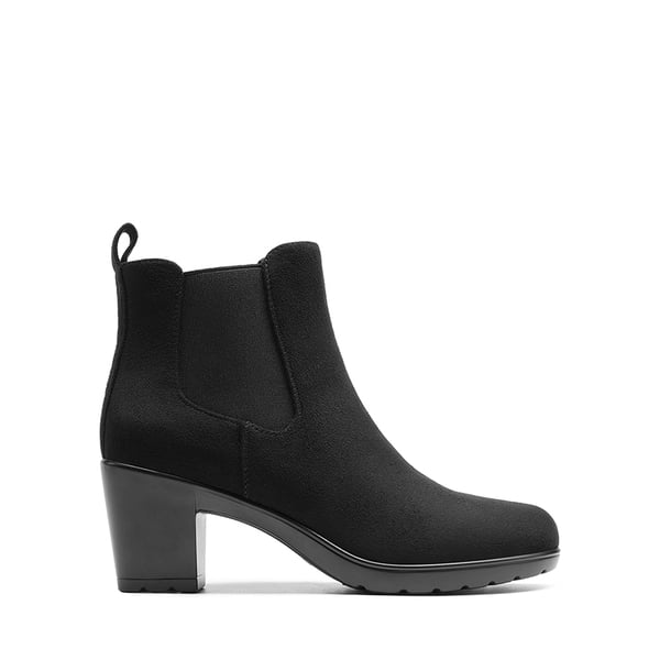 [Stand All Day Boots] Almond Toe Chunky Chelsea Boots - BLACK-SUEDE - 3