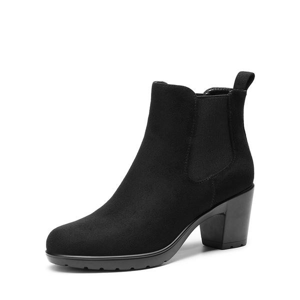 [Stand All Day Boots] Almond Toe Chunky Chelsea Boots - BLACK-SUEDE -  0