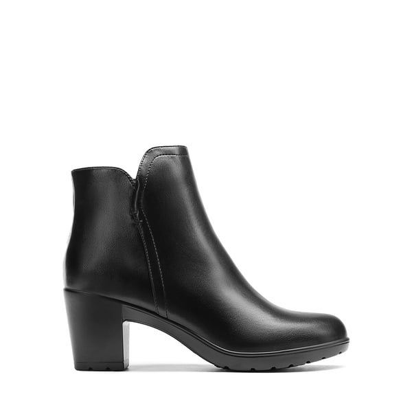 [Stand All Day Boots] Almond Toe Block Heel Ankle Booties - BLACK-PU - 3