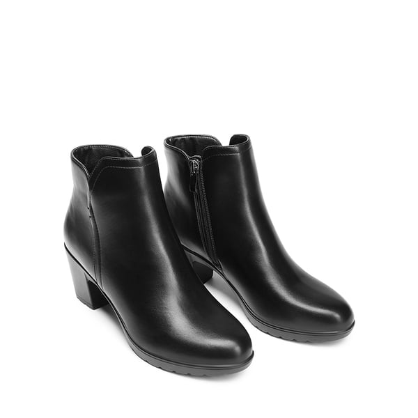 [Stand All Day Boots] Almond Toe Block Heel Ankle Booties - BLACK-PU - 4