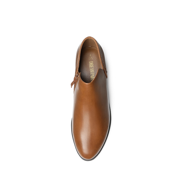 Side Zip Slip On Booties - BROWN-PU - 3