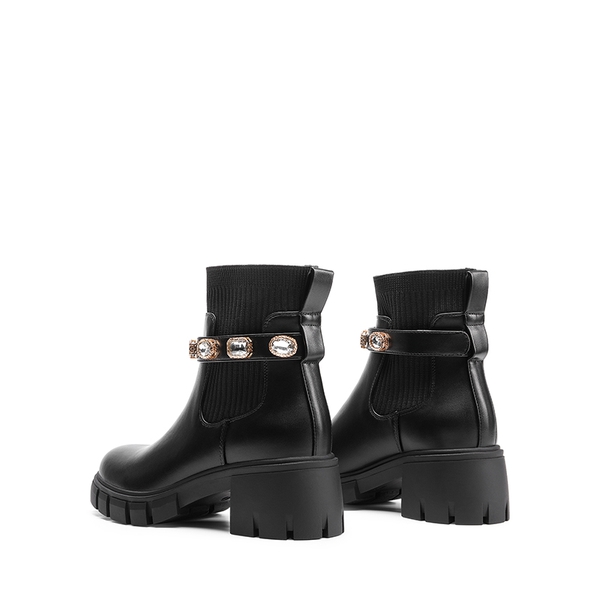 Removable Rhinestone Strap Chunky Chelsea Boots - BLACK - 6