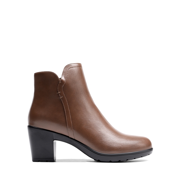 [Stand All Day Boots] Almond Toe Block Heel Ankle Booties - TAN-PU - 3