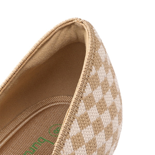 Comfortable Dressy Bow Pumps - BEIGE GRID - 5