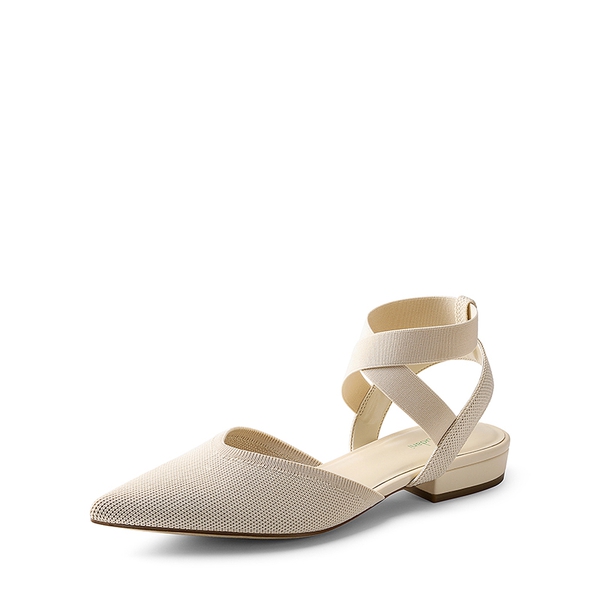 Ankle Strap Pointed Toe Flats With V-Cut Vamp - NUDE -  0