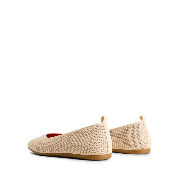 Square Toe Cushioned Knit Flats - APRICOT-HOT PINK - 5
