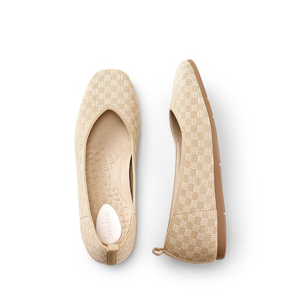 Square Toe Cushioned Knit Flats - APRICOT - 4