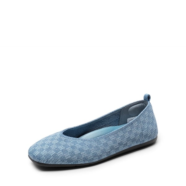 Square Toe Cushioned Knit Flats - DENIM BLUE -  0