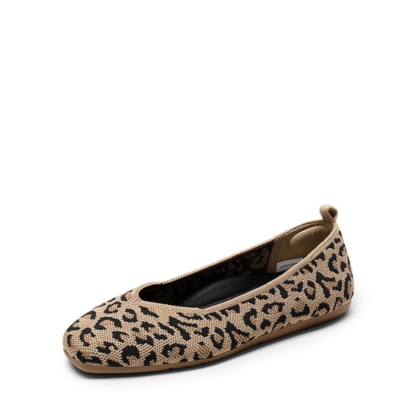 Square Toe Cushioned Knit Flats - LEOPARD -  0