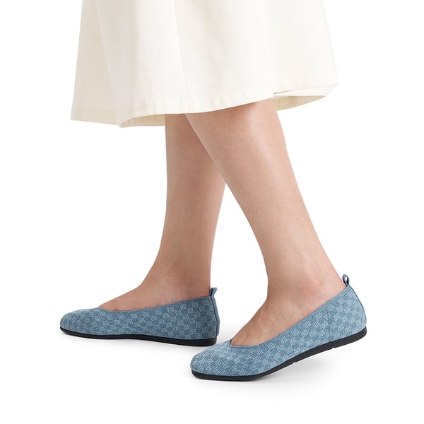 Square Toe Cushioned Knit Flats - DENIM BLUE - 1