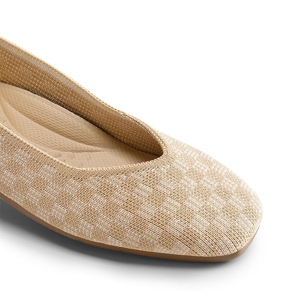 Square Toe Cushioned Knit Flats - APRICOT - 7