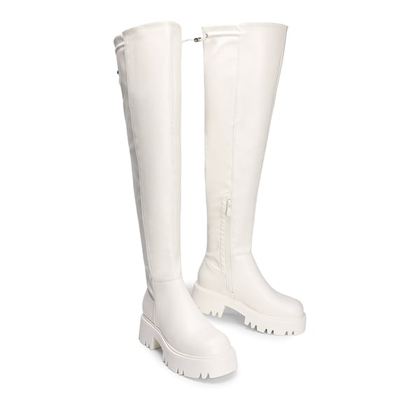 Lug Sole Over The Knee Boots - WHITE-PU - 5