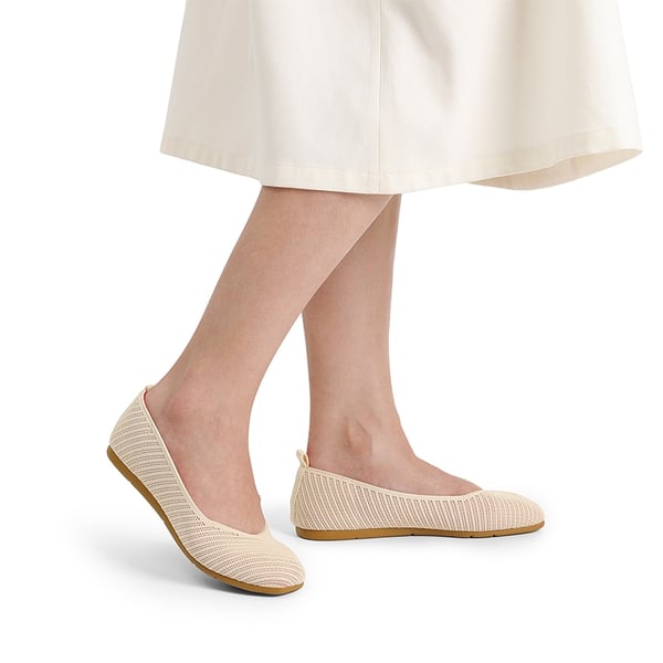 Square Toe Cushioned Knit Flats - APRICOT-HOT PINK - 1