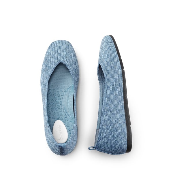 Square Toe Cushioned Knit Flats - DENIM BLUE - 4