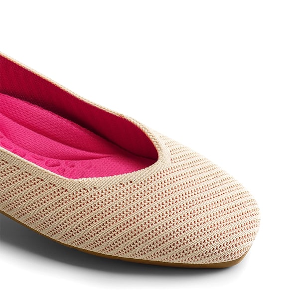 Square Toe Cushioned Knit Flats - APRICOT-HOT PINK - 7