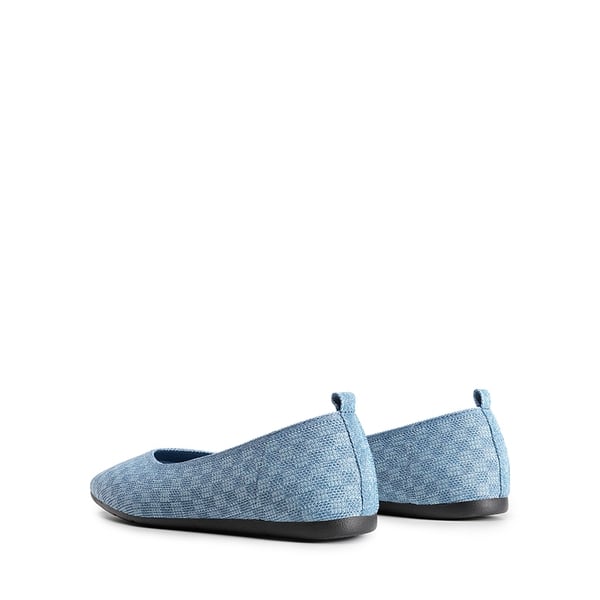 Square Toe Cushioned Knit Flats - DENIM BLUE - 5