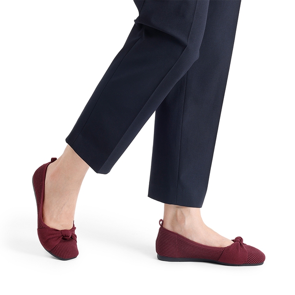 Machine Washable Knit Bow Flats - BURGUNDY - 1