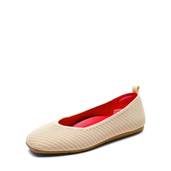 Square Toe Cushioned Knit Flats - APRICOT-HOT PINK -  0