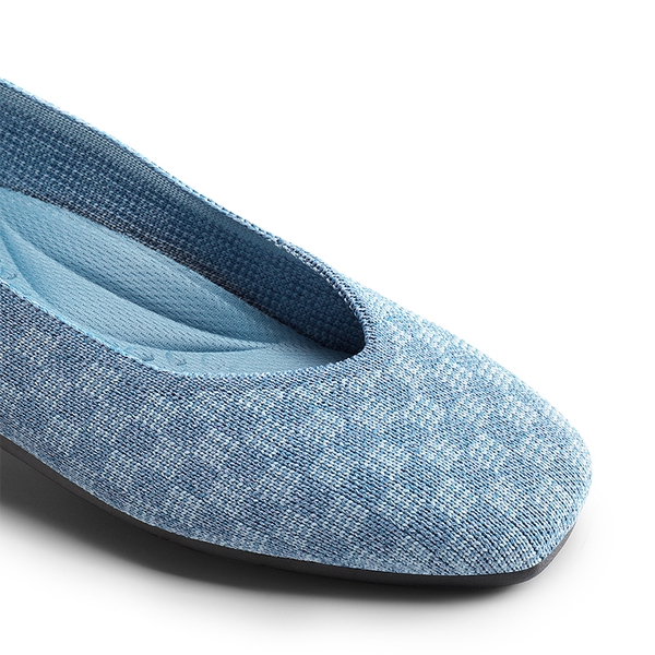 Square Toe Cushioned Knit Flats - DENIM BLUE - 7