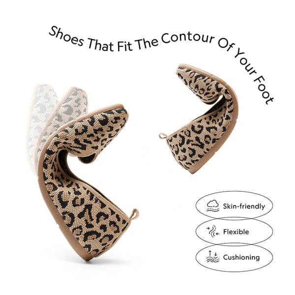 Square Toe Cushioned Knit Flats - LEOPARD - 3