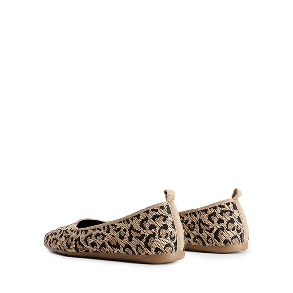 Square Toe Cushioned Knit Flats - LEOPARD - 5