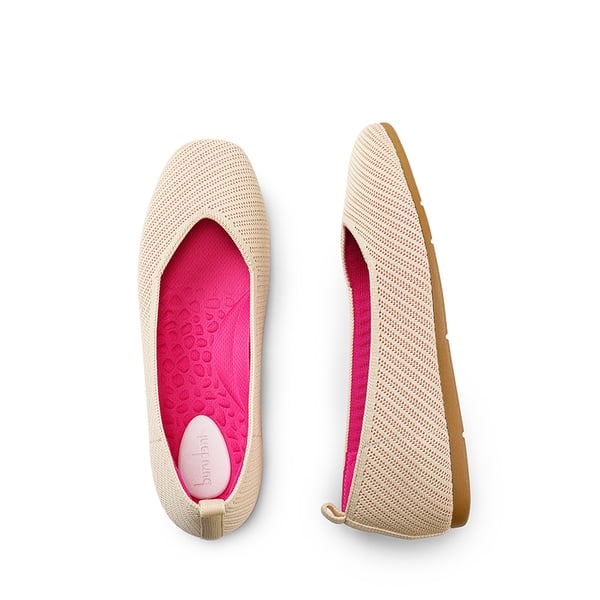 Square Toe Cushioned Knit Flats - APRICOT-HOT PINK - 4