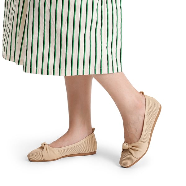 Machine Washable Knit Bow Flats - BEIGE - 1