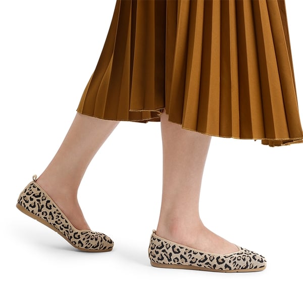 Square Toe Cushioned Knit Flats - LEOPARD - 1